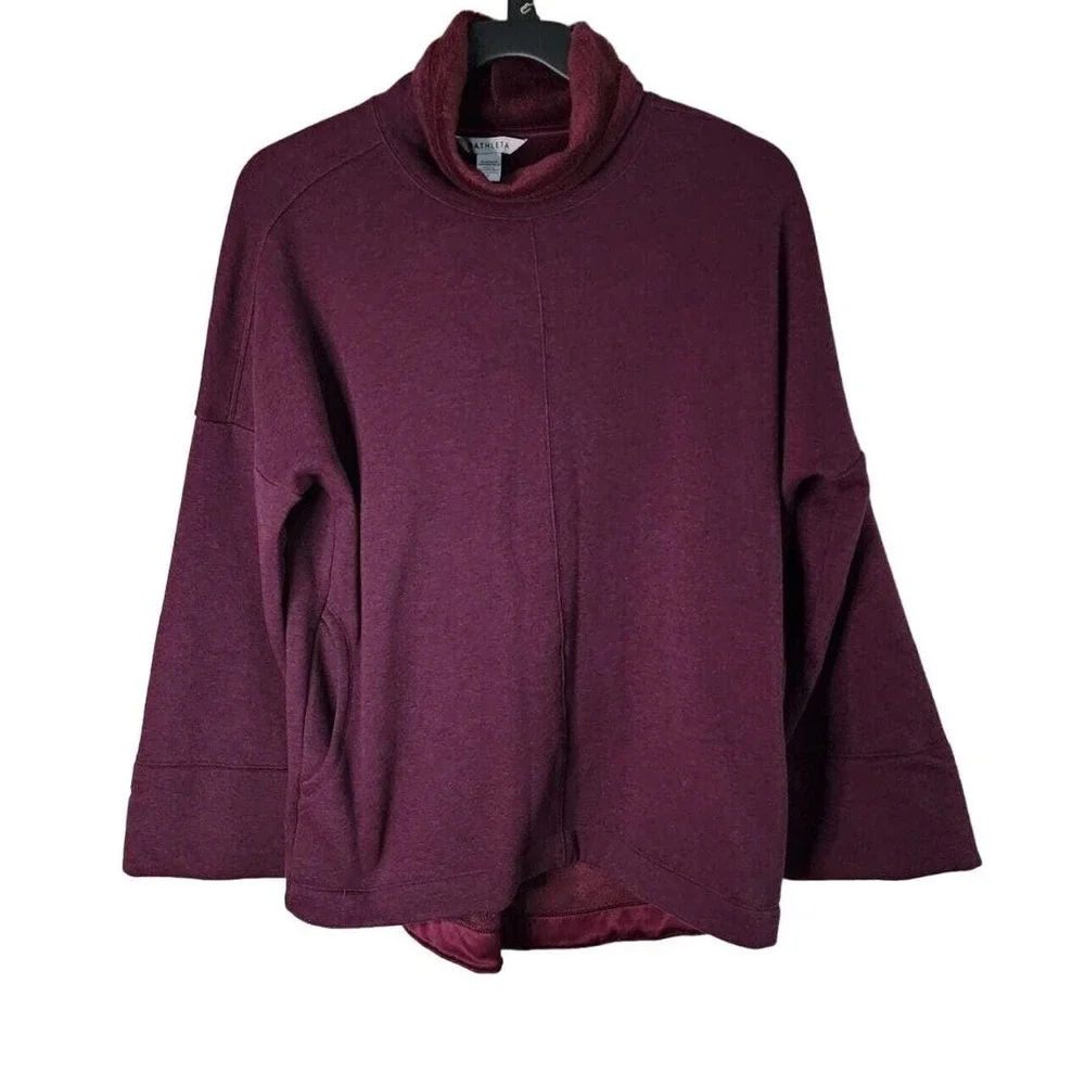 Athleta Cozy Karma Funnel Neck Sweatshirt Fleece‎ Burgundy Pullover Top, Size S